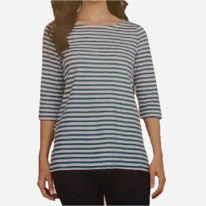Lands' End Women's Top T-Shirt 3/4 Sleeve Boatneck Blue White Stripes Small